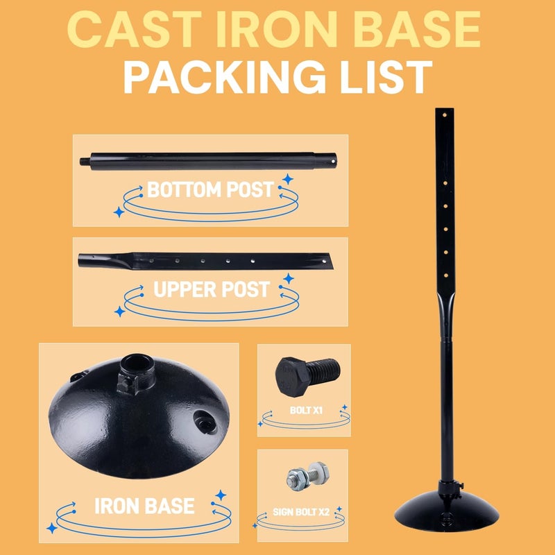 Kdgarden Heavy Duty Cast Iron Sign Post and Base Kit - 14" DIA Stand with 48" Post and Bolts & Nuts for Hanging Signs, Portable Sign Holder for Parking and Recreational Use - Image 5